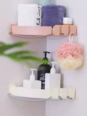 Bathroom multi-function triangular shelf powder room non-perforated storage shelf toilet wall towel hanger