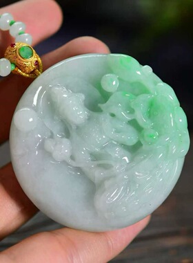 飘阳绿A货翡翠雕刻观音·莲花吊坠 翠色清爽 糯底细腻  种水十足