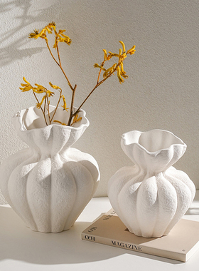 创意复古法式多瓣陶瓷花瓶摆件素胚白色轻奢高级感奶油风干花花器