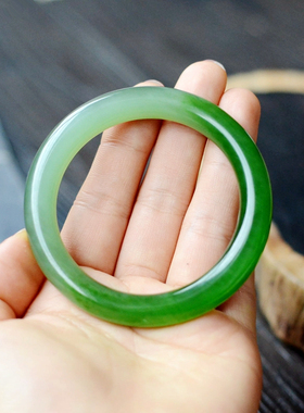碧玉双色圆条玉手镯子565758圈口径鸭蛋青无结构荧光粉青辣绿阳绿