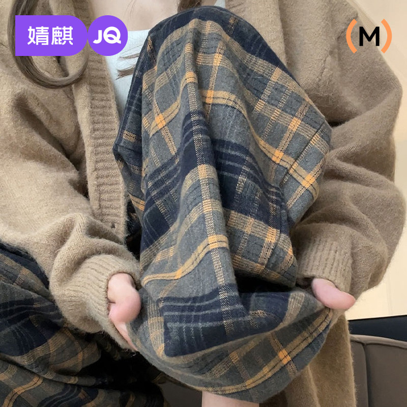 婧麒孕妇格子阔腿裤秋冬外穿大码托腹裤秋冬加绒直筒拖地裤孕妇装