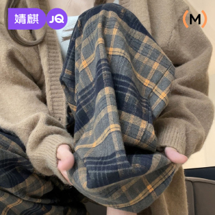 孕妇装 婧麒孕妇格子阔腿裤 秋冬加绒直筒拖地裤 托腹裤 秋冬外穿大码