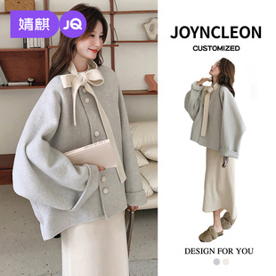 婧麒2025新款 女少女感千金风上衣半身裙两件套 秋冬蝴蝶结毛呢套装