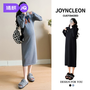 翻领孕妇连衣裙子洋气秋冬装 婧麒孕期高级孕妇裙女孕妇装 2025新款