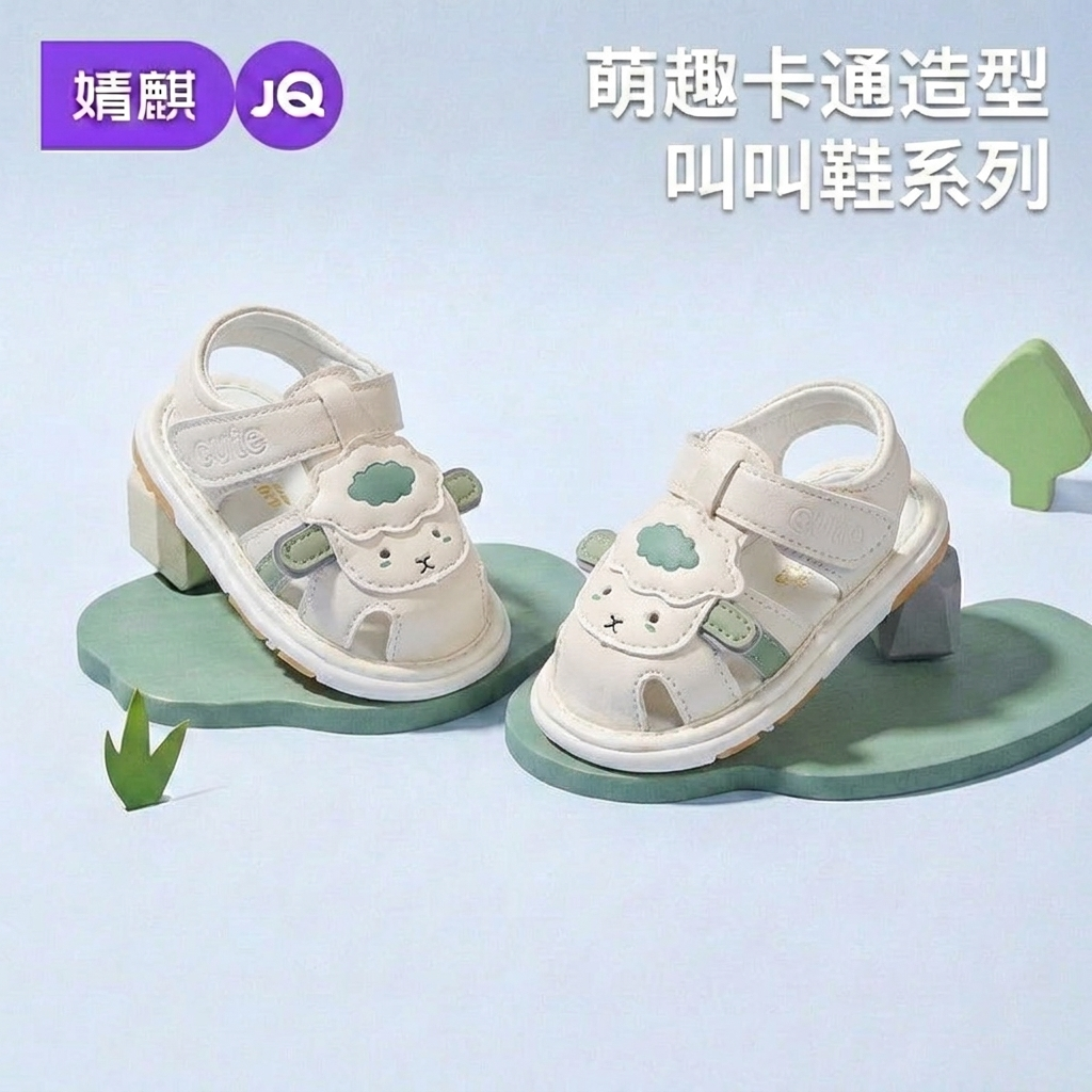 婧麒宝宝凉鞋夏季2026新款婴儿软底防滑学步凉鞋男女童透气叫叫鞋