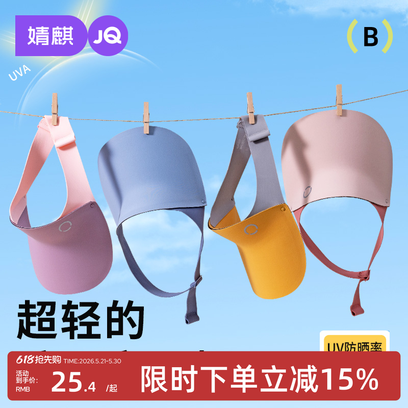 婧麒儿童防晒帽夏季薄款防紫外线太阳帽男女童户外轻盈空顶遮阳帽