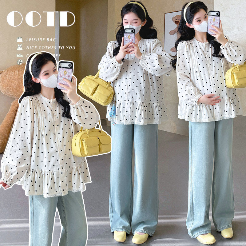 婧麒孕妇衬衫春装新款长袖宽松甜美洋气遮孕肚上衣春秋季潮妈外出