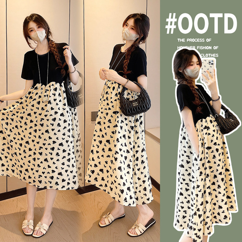 婧麒孕妇连衣裙夏装2026新款假两件中长款裙子休闲宽松显瘦孕妇装