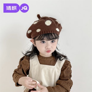 婧麒儿童帽子秋冬季女童加绒保暖护耳帽儿童毛线贝雷帽中小童帽子