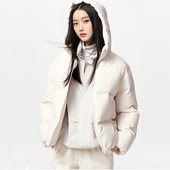优冬季 无缝羽绒服女休闲简约百搭连帽短款 宽松外套夹克469896