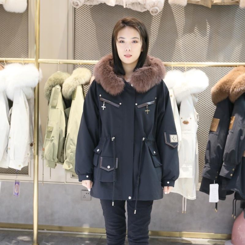 coco派克服女装短款外套2022年冬新爆款高端长袖正品皮草毛领连帽