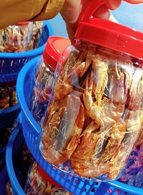 纯手工奉化特产瓦缸烘虾活虾对虾干酥脆炭烘虾干即食带桶称重一斤