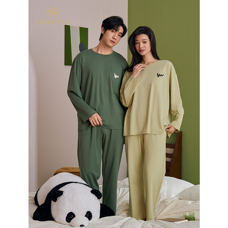 三耳兔情侣睡衣男女士春夏季纯色莫代尔棉抑菌睡眠薄款家居服套装