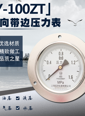 Y100ZT轴向带边压力表 水压油压气压液压0-0.4/0.6/1/1.6/2.5Mpa