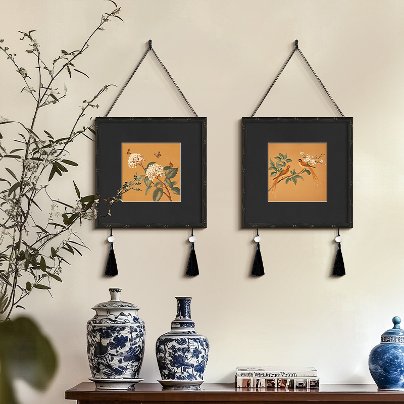 中古风实木挂画卡纸宋代美学艺术流苏装饰画客厅餐厅卧室中式茶室