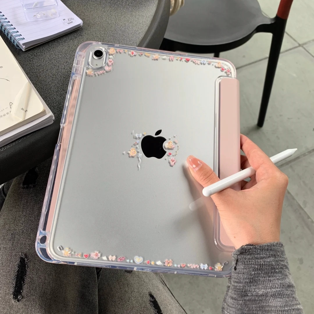 DIY天使2025新款iPadAir7保护套适用苹果pro13平板壳第11代亚克力mini6/7透明10.2笔槽10代Y三折10.9寸防摔弯