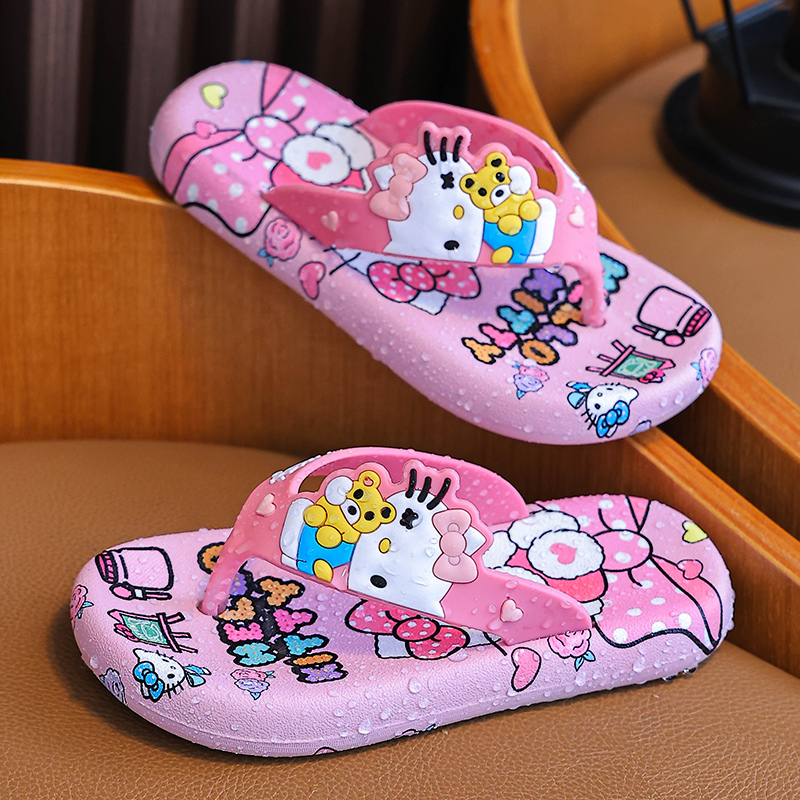 凯蒂猫女人字凉拖鞋夏季男女童防滑沙滩软底室内外儿童夹脚凉拖鞋