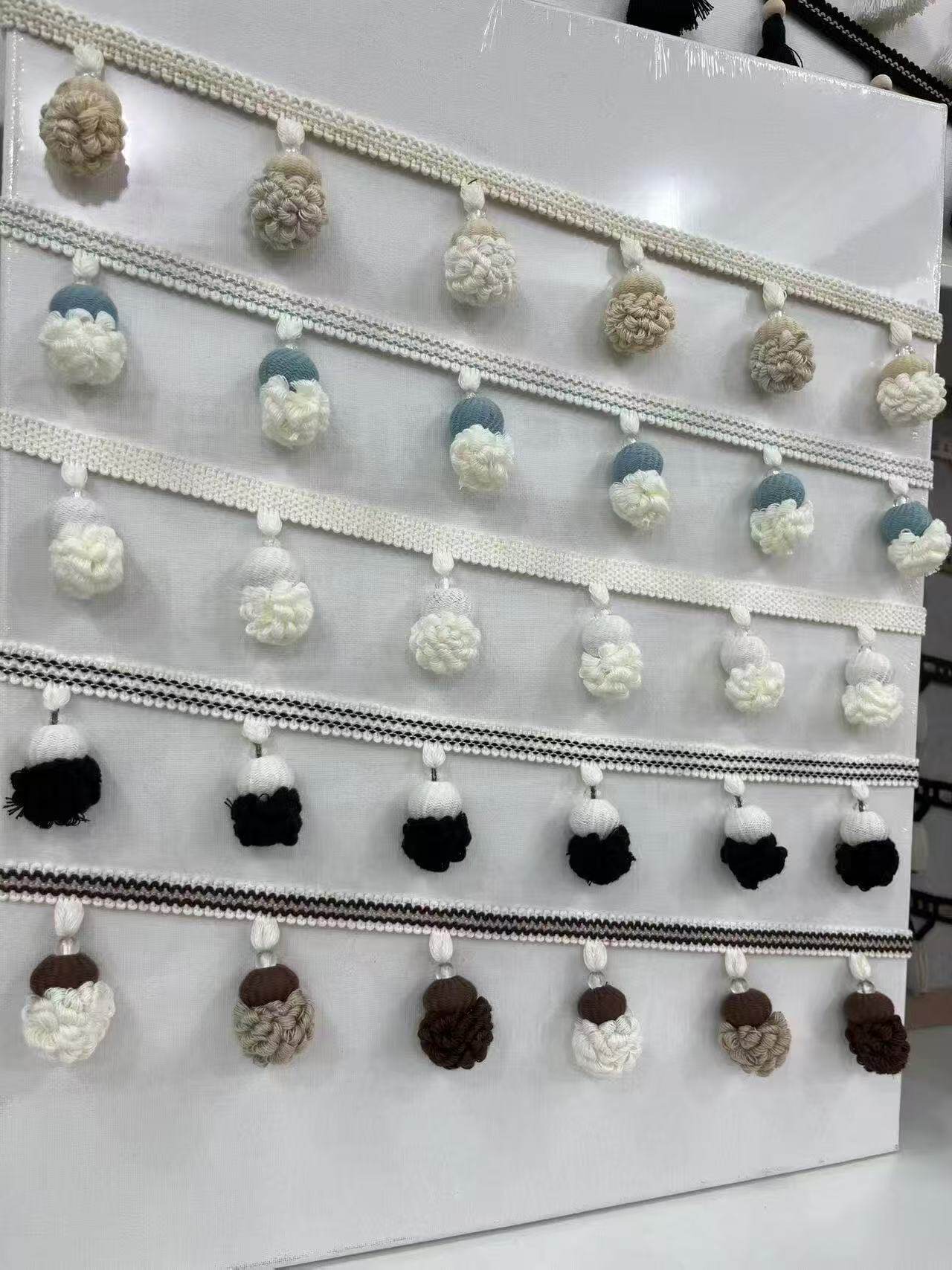 新爆款窗帘辅料配件珠子牛筋毛球松子球花边侧立边帘头简约现代