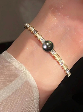 Tahiti大溪地海水黑珍珠手镯手链进口宝家灵感蛇形臻品带证书