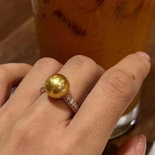 金色珍珠戒指港工进口配饰可调节百搭轻奢手饰环高级中浓金送礼