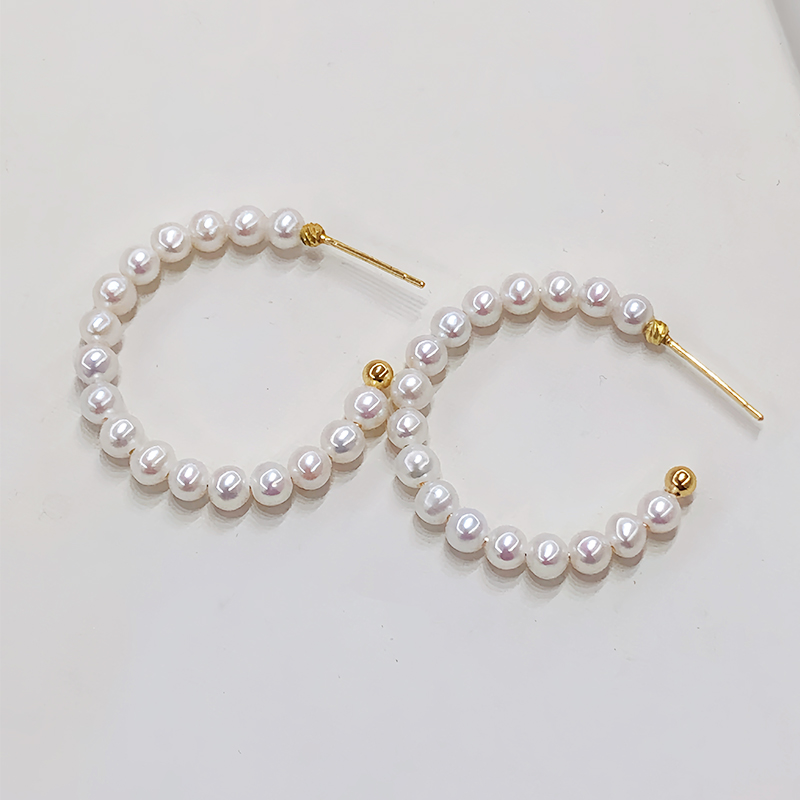 大C圆环耳圈 天然真珍珠小米baby ak珠 轻奢女士精致百搭送礼物