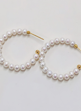 大C圆环耳圈 天然真珍珠小米baby ak珠 轻奢女士精致百搭送礼物