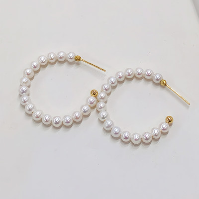 大C圆环耳圈 天然真珍珠小米baby ak珠 轻奢女士精致百搭送礼物