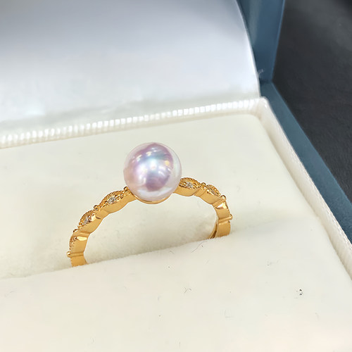 海水akoya小灯泡戒指进口精致配饰优雅气质指托环戒配饰时尚百搭