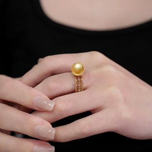 天然金珠珍珠戒指中浓金进口蕾丝款正圆强光奢华可调节 仙女戒指