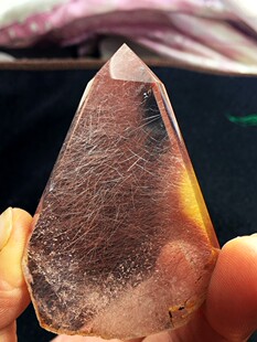 天然红发晶水晶柱 红发晶黄发晶共生水晶柱摆件 晶体干净规格43克