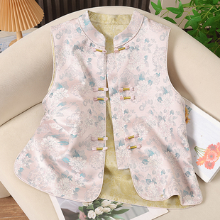 春季新款雪尼尔织锦提花马甲新中式立领百搭女装国风马夹上衣