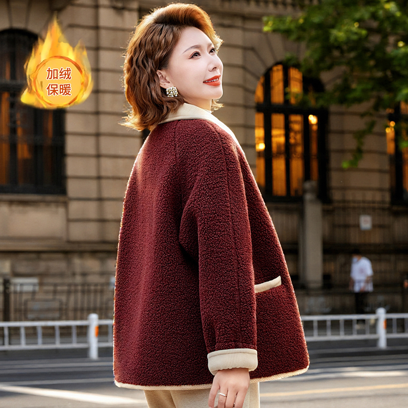 妈妈冬装摇粒绒外套加绒加厚棉衣2025新款时尚中老年女装保暖棉服