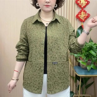 單層夾克40 50歲女A3 小個子媽媽裝 中老年春秋翻領提花短外套大碼