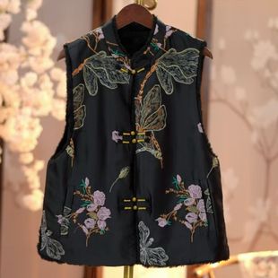 雅梅芳双面穿宽松加绒加厚2025新中式 国风重工刺绣女士百搭马甲