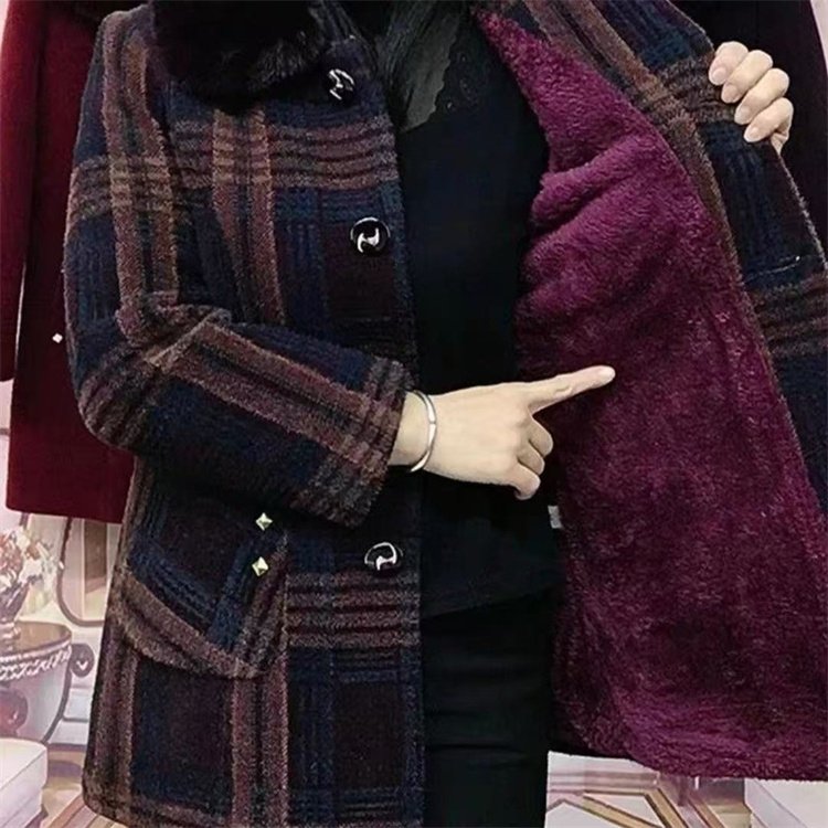 妈妈冬装金貂绒外套加绒加厚2025秋冬新款中老年女装格子保暖棉衣