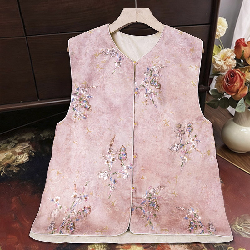 高端新中式国风重工亮片钉珠刺绣轻薄马甲女2026春新款马夹,女装/女士精品,马夹,淘宝优惠券,粉丝福利购,淘宝优惠卷