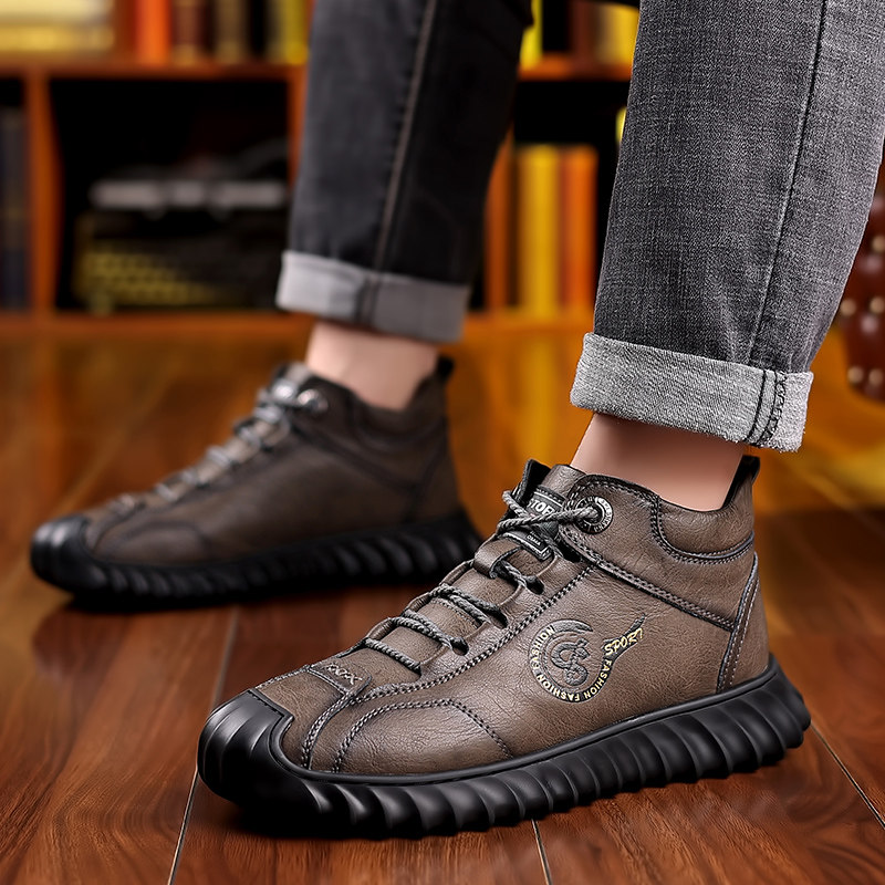 SNOW BOOTS MENS WINTER VELVET WARM LEATHER WOOL HIGH-TOP LEATHER SHOES THICKENED NORTHEAST DAD BIG COTTON SHOES MENS SHOES