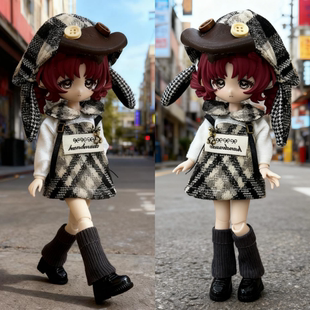 格子连衣裙8分12分ob11娃衣11-17厘米潘妮邦倪兔阿巳体bjd娃衣服