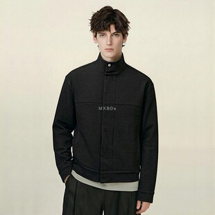 26春夏休闲风立领夹克男黑色宽松哈灵顿短外套春秋装 廓形薄短风衣