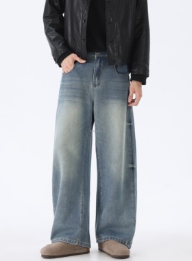 牛仔裤男款2026新款裤子弯刀微喇直筒牛仔裤宽松休闲复古春夏薄款