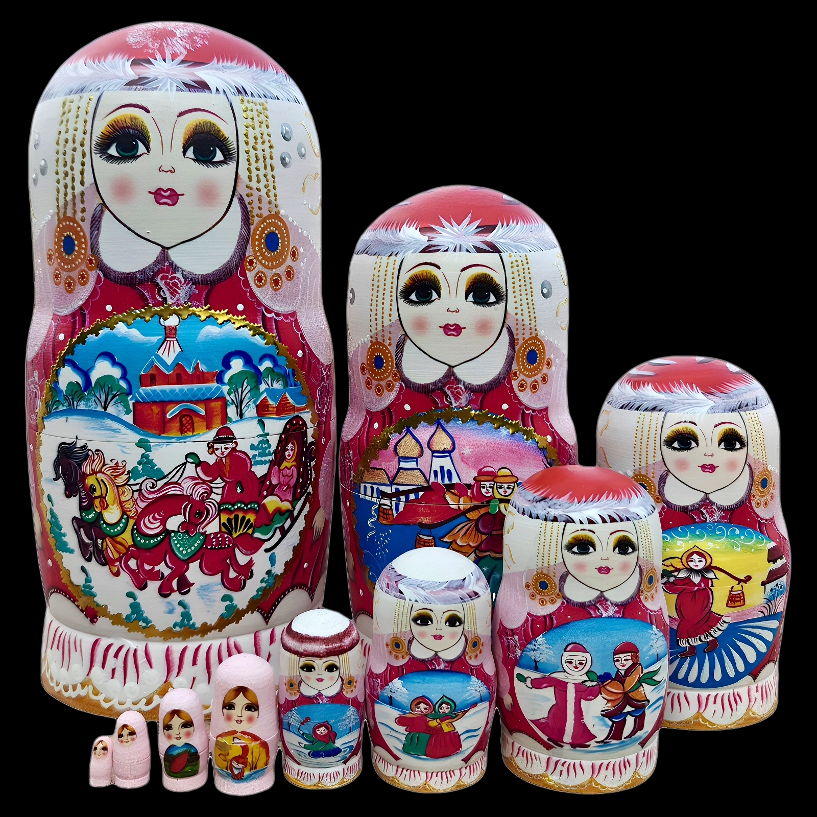俄罗斯套娃10层经典故事版手绘工艺椴木制造儿童益智玩具礼物摆件