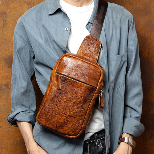 慢时光复古手工真皮休闲男士胸包