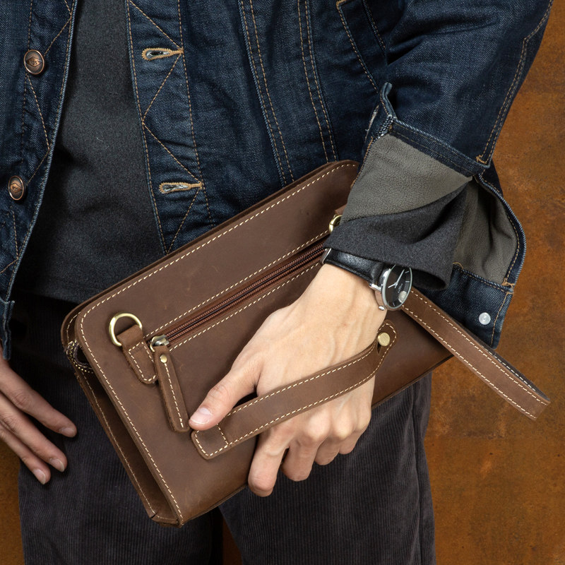 疯马皮男士手包复古商务长款手拿包真皮头层牛皮钱包单肩包大容量,箱包皮具/热销女包/男包,男士包袋,淘宝优惠券,粉丝福利购,淘宝优惠卷