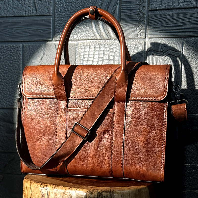 慢时光复古牛皮手提包休闲公文包