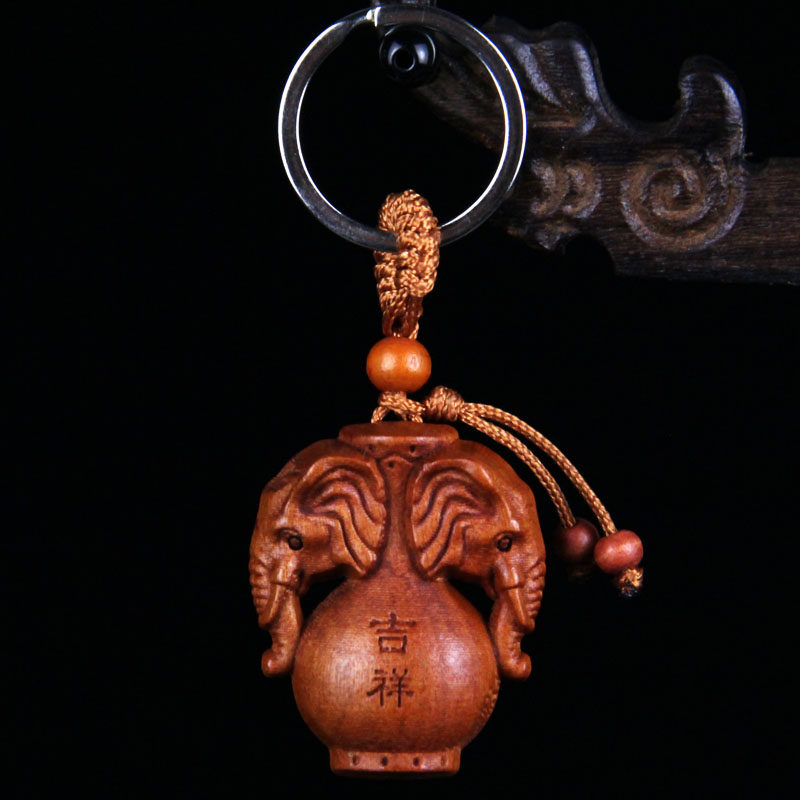 益鼎贵2022虎年生肖属鸡吉祥物喜象升平桃木钥匙扣挂件宝瓶大象