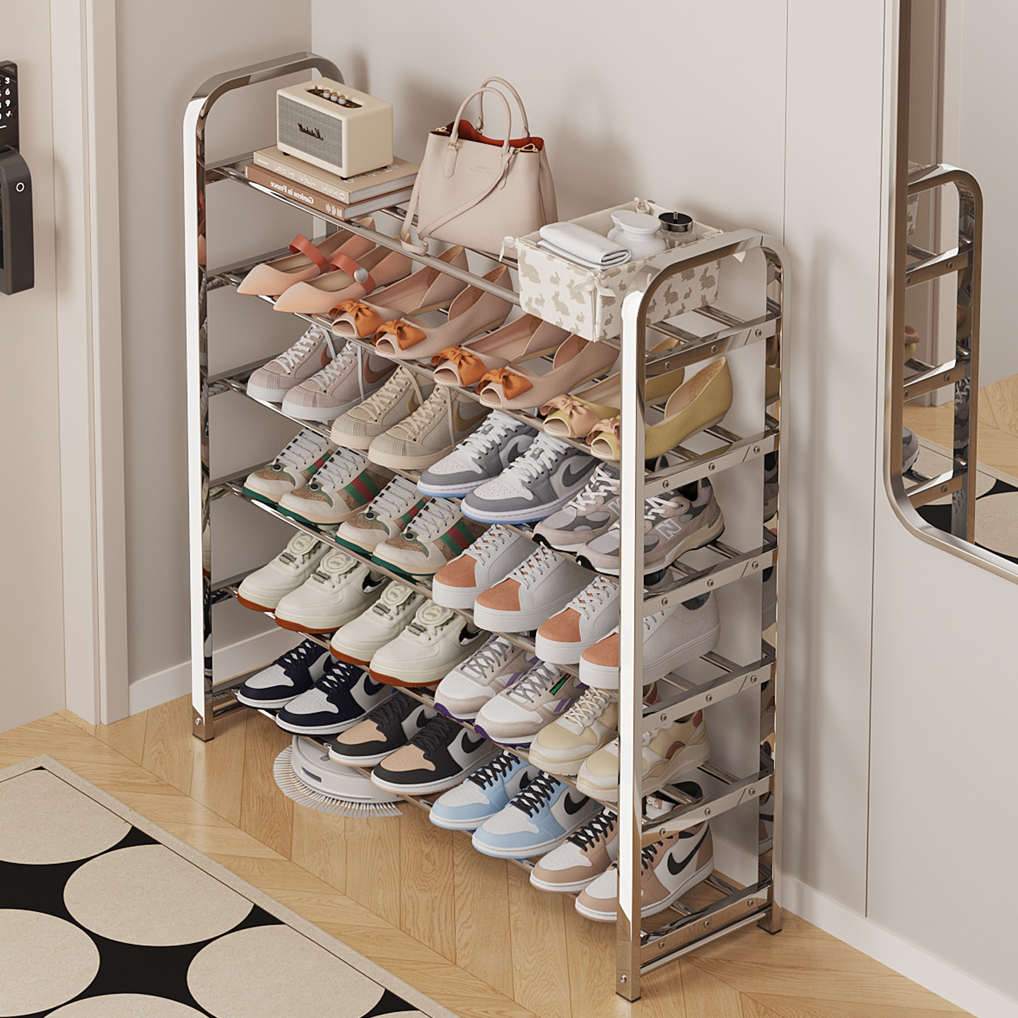 不锈钢鞋架子简易入户门口家用鞋柜宿舍出租房多层鞋子收纳架结实,收纳整理,鞋子收纳架,淘宝优惠券,粉丝福利购,淘宝优惠卷