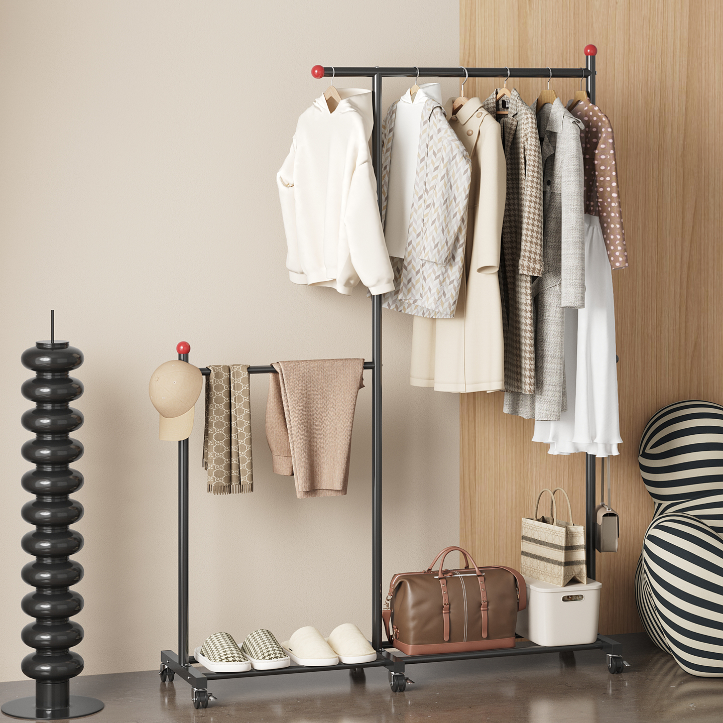 【多功能分区！】奶油风挂衣架