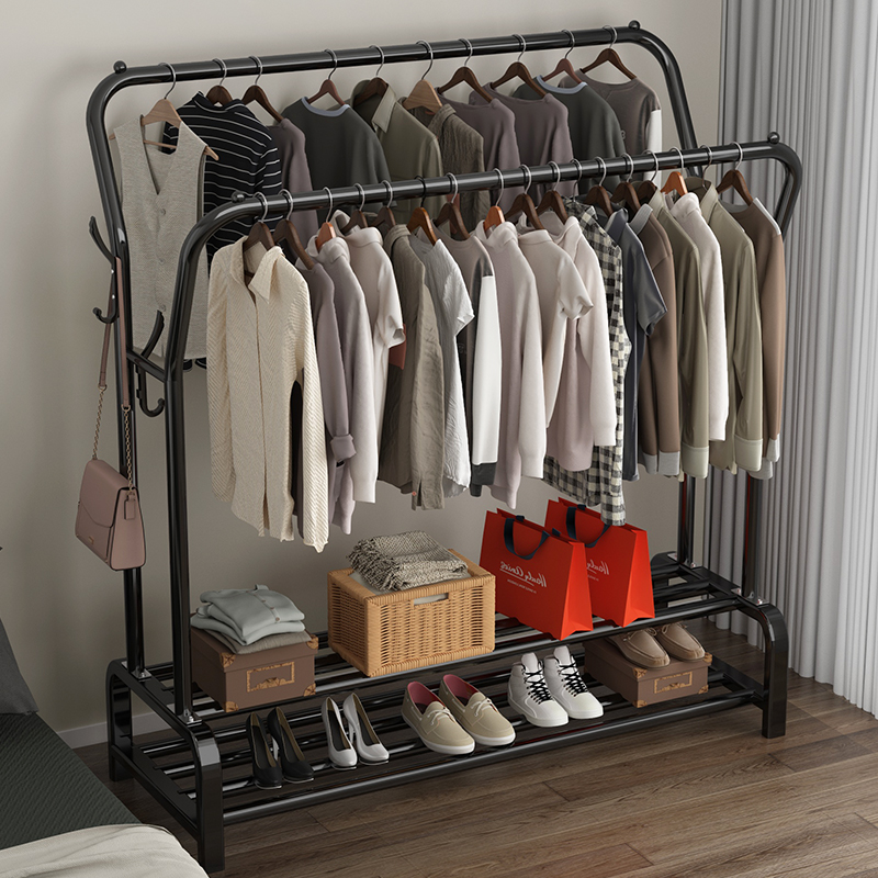 简易衣帽架双杆式落地室内折叠