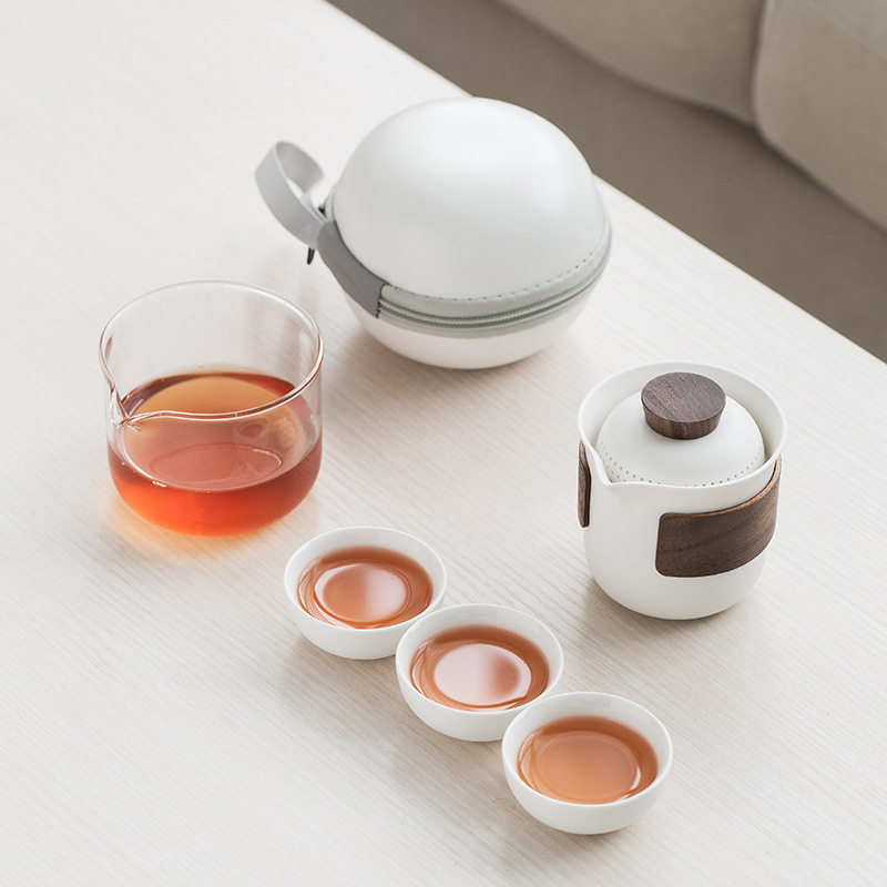 旅行茶具套装快客杯一壶三杯便携式功夫茶盖碗户外高档家用办公室