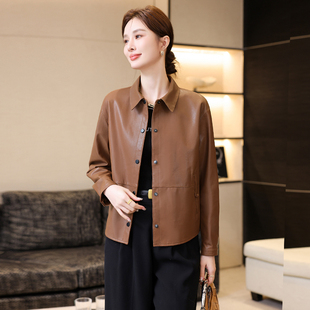 海宁真皮皮衣外套女款2025春秋新款高端宽松休息绵羊皮衬衫短款